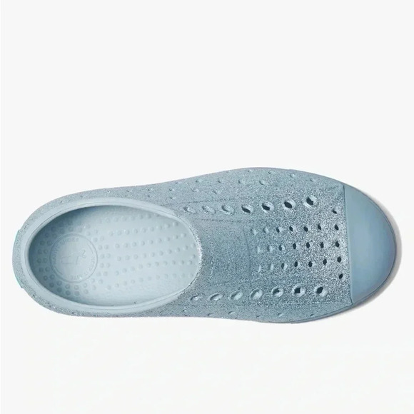 💚 Native Jefferson Hollywood Blue Hydrangea Bling/Shell Kids Shoe - J2 - Picture 2 of 8
